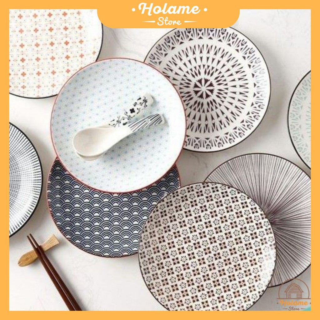 Đĩa gốm, đĩa sứ tròn 20cm phong cách Nhật Bản – đồ dùng bàn ăn sang trọng