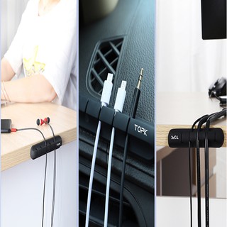 Thanh silicon 7 lỗ kẹp cố định dây cáp sạc, dây điện, tai nghe, sắp xếp gọn gàng dây nhợ cho bàn làm việc, xe ô tô