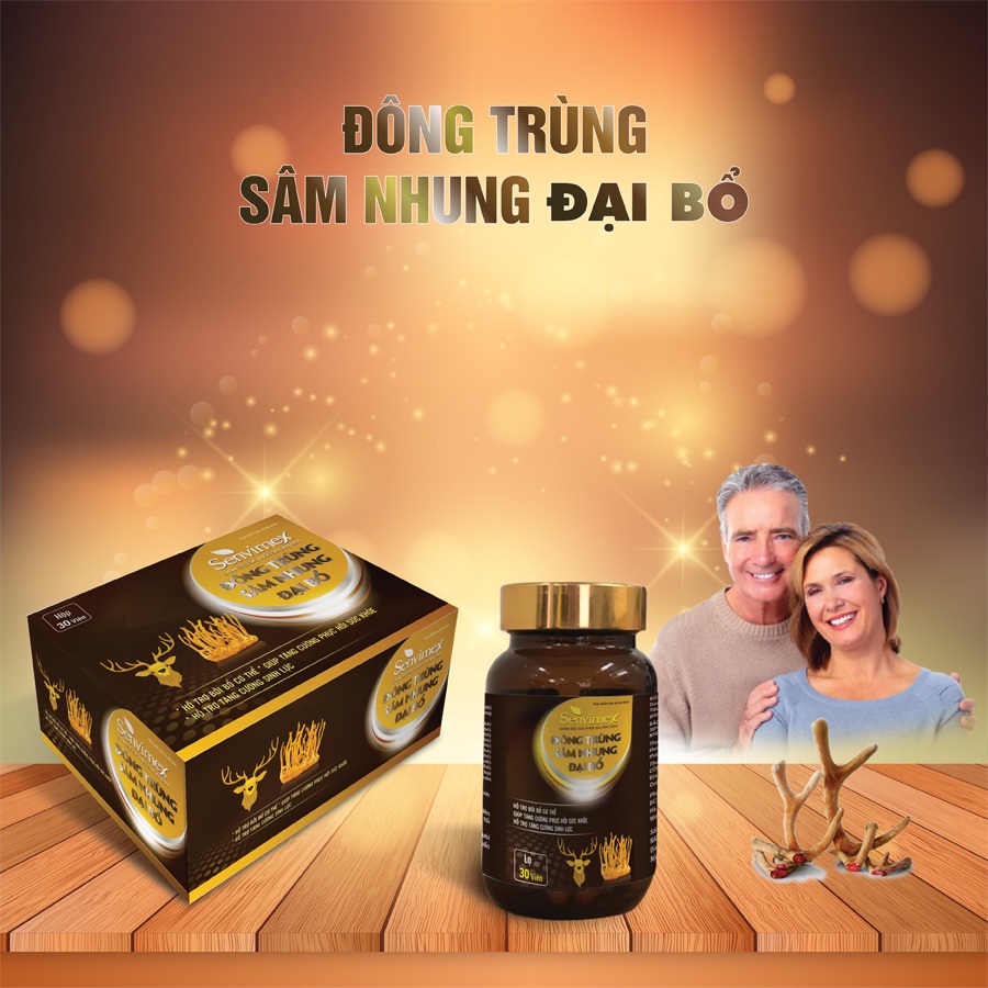 Senvimex ĐÔNG TRÙNG SÂM NHUNG ĐẠI BỔ Hộp 30 viên - Bổ thận, tráng dương, tăng cường sinh lực