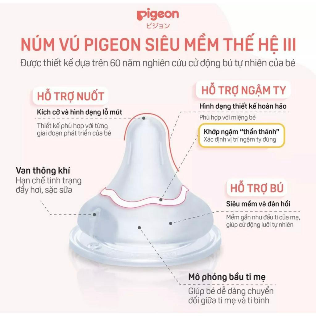 Núm Ti Pigeon Thế Hệ 3 Mẫu Mới 2022 Siêu Mềm Thay Thế Cho Bình Moyuum & Pigoen & Kichi & Các Bình Cổ Rộng