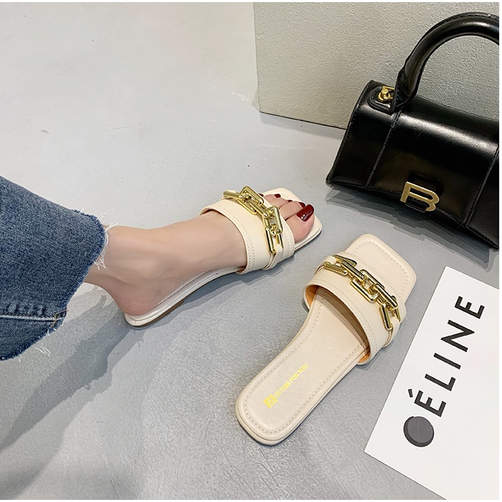 Dép nữ quai ngang quai da cao cấp viền xích vuông cực đẹp sang chảnh HOT NHẤT 2021, dép lê nữ đẹp mang êm chân