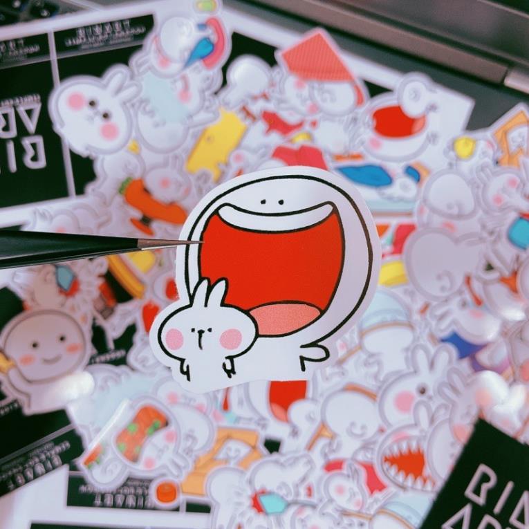 Bộ 100 sticker thỏ cute siêu quậy dùng để trang trí điện thoại di động/ván trượt/vali không để lại dấu keo