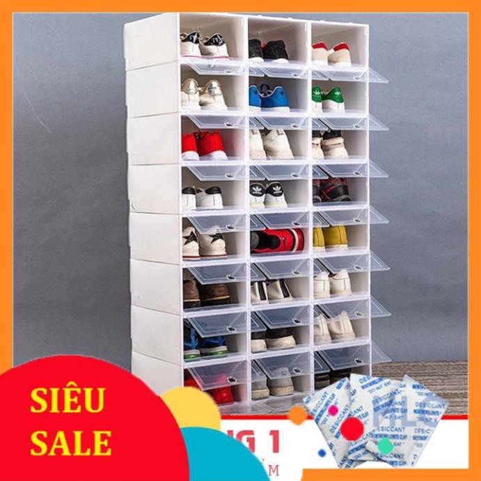 Combo 10 hộp đựng giày nắp nhựa cứng trong suốt chịu lực 8kg size to tặng kèm gói hút ẩm - HG10