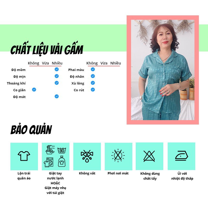 Bộ mặc nhà trung niên SBORG pijama nữ chất gấm cao cấp tay ngắn quần dài có túi ...