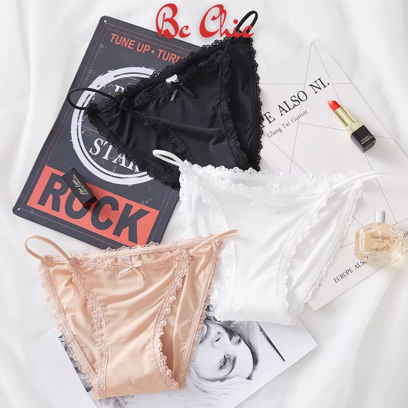 Quần Lót Nữ-Quần Lót Ren thiết kế thoáng mát 2 dây hông đính nơ nhỏ sexy Mã Q 059 BC_CHIC LINGERIE