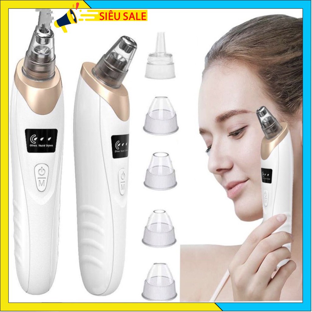 Máy Hút Mụn⚡Máy Hút Mụn Đầu Đen⚡màn hình led, máy hút mụn sạc pin 5 đầu hút SIÊU MẠNH