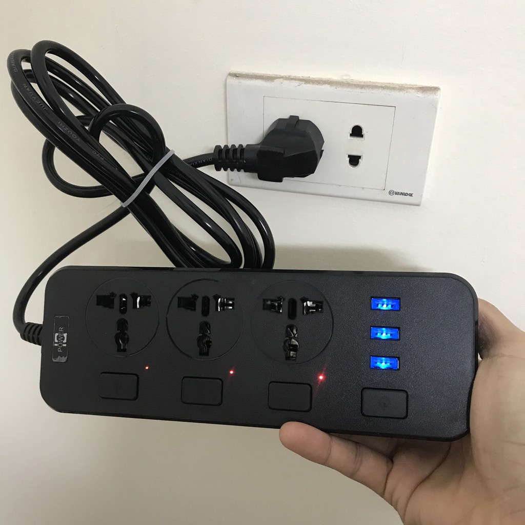 Ổ cắm điện thông minh 2500w Hỗ trợ sạc nhanh 3.1A/ Ô Cẳm Điện Đa Năng + Cổng USB tặng kèm hộp