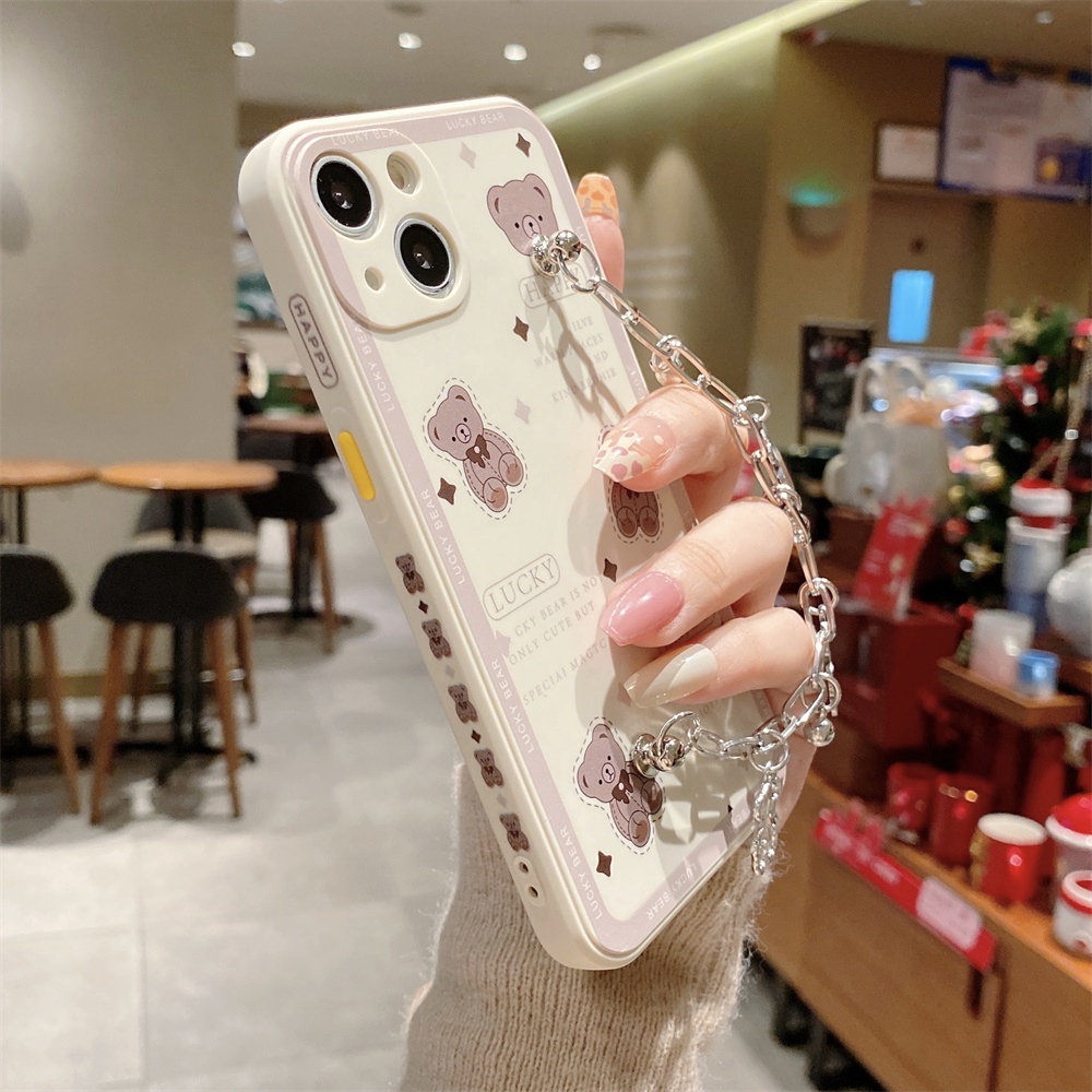 Ốp điện thoại hình gấu dễ thương có dây đeo thích hợp cho iPhone 13 12 11 Pro Max XS Max XR X 8 7 Plus