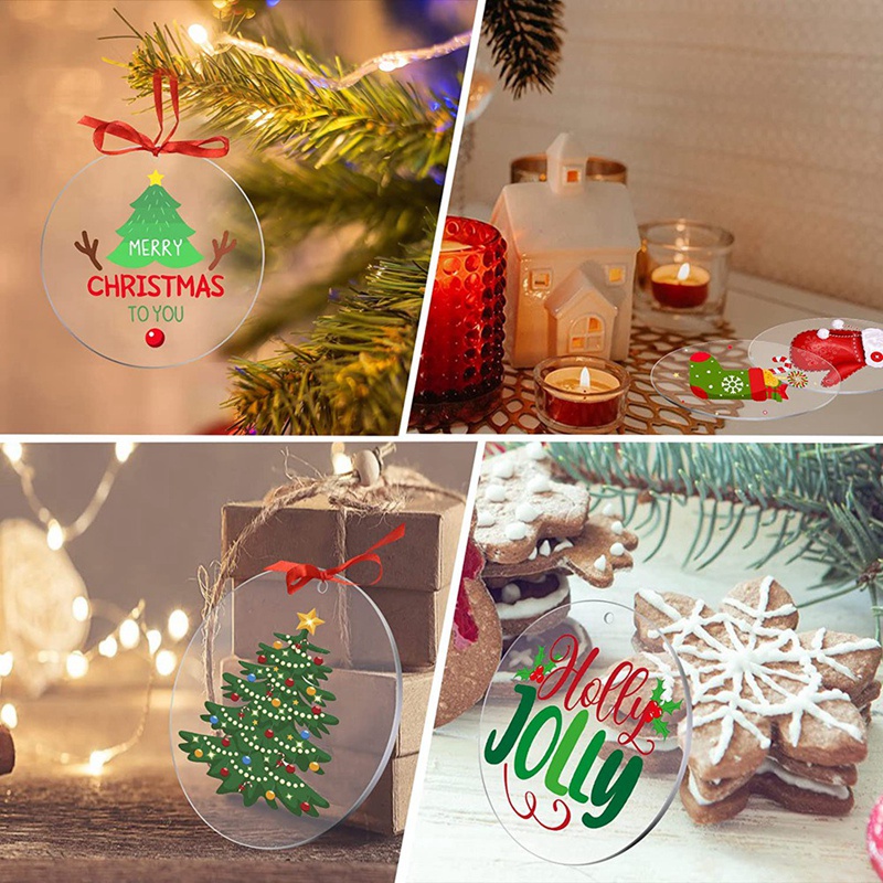 Set 30 Tấm Bảng Acrylic Trống Hình Tròn Có Lỗ Phong Cách Giáng Sinh DIY