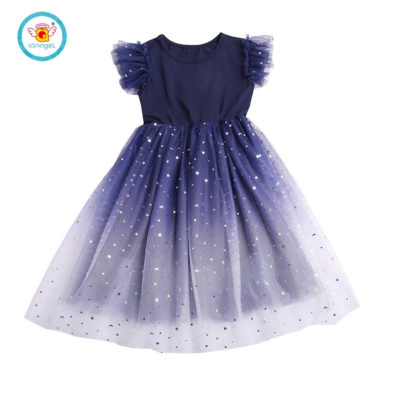 Đầm vải IQ Angel màu gradient họa tiết bầu trời sao thời trang cho bé