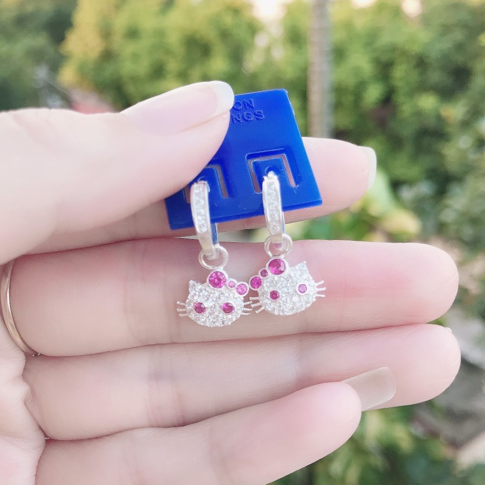 Bông tai bạc hình mặt mèo cực đáng yêu, chất liệu bạc cao cấp - Trang sức Bạc Evasilver