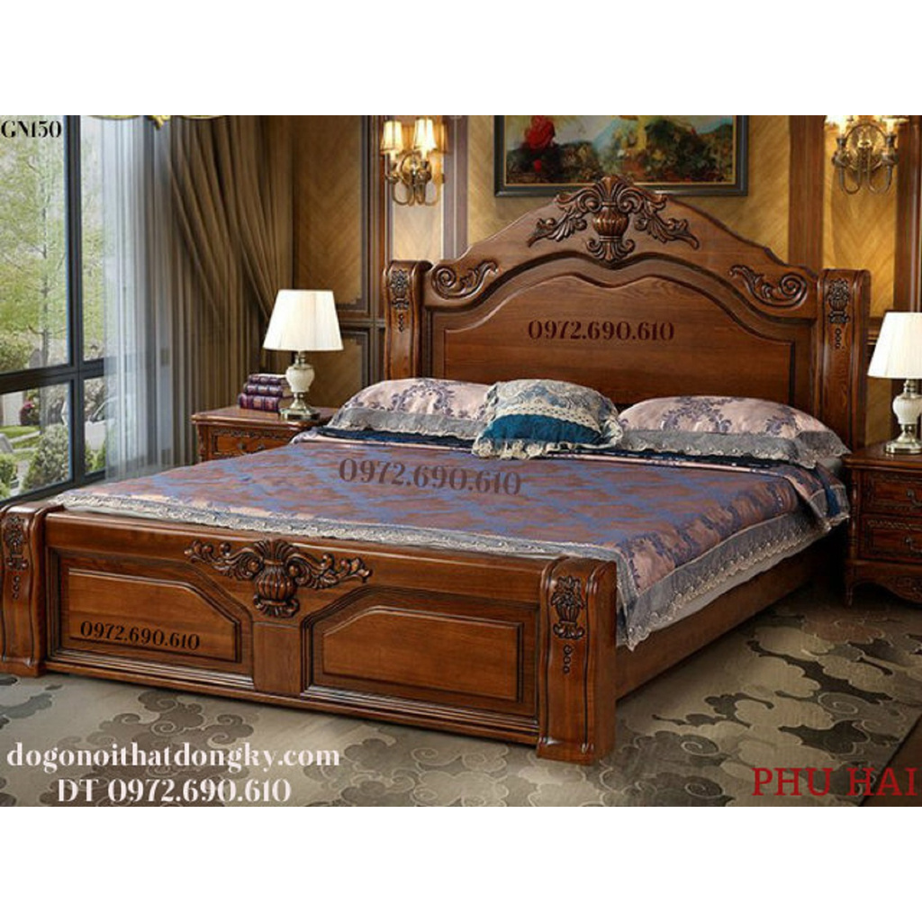 Mẫu giường gỗ đẹp, giường ngủ phong cách Pháp GN150