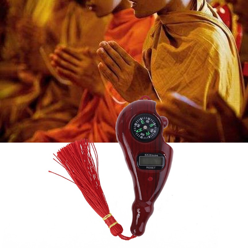 Máy đếm số lần tụng kinh bấm tay trang trí tua rua có la bàn và nút reset dùng khi thiền định giúp giảm căng thẳng