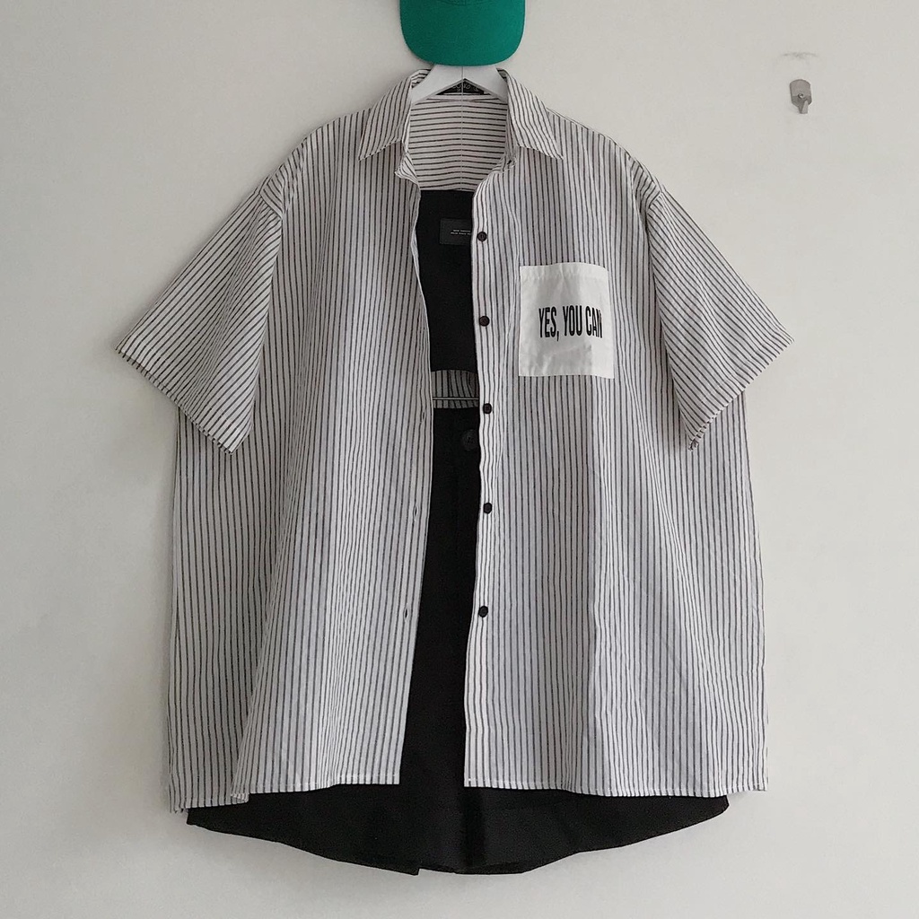 Áo Sơ Mi Tay Ngắn Kẻ Sọc JEM CLOSET Form Rộng Mix Đồ Siêu Cá Tính CONFI 10320