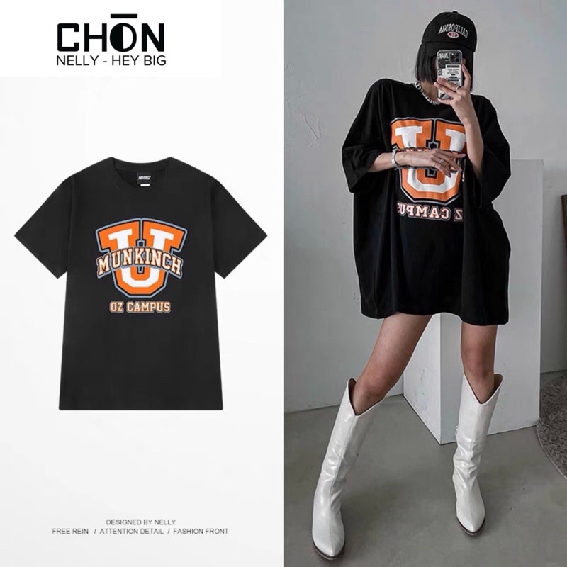 Áo thun NELLY, chính hãng, sẵn hàng, dáng Unisex MÀU ĐEN NHIỀU HÌNH IN