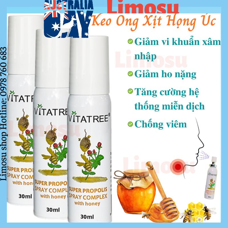 Chai xịt giảm đau họng keo ong Vitatree (mẫu mới 30ml)