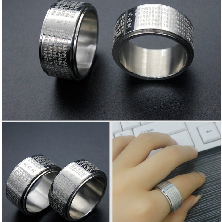 Nhẫn Nam Khắc Chú Đại Bi Titan Không Đen TT 1290