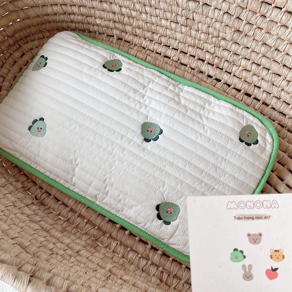 Lót Đầu Điều Hòa CÓ VIỀN Monona Cho Bé Cotton Xuất Hàn Thoáng Mái Thấm Hút Thoáng Khí Sử Dụng Được 4 Mùa