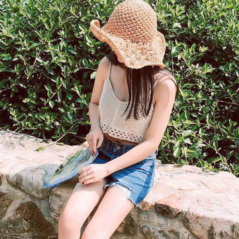 Áo kiểu YEYA hai dây crop top dệt kim khoét lỗ thời trang quyến rũ dành cho nữ