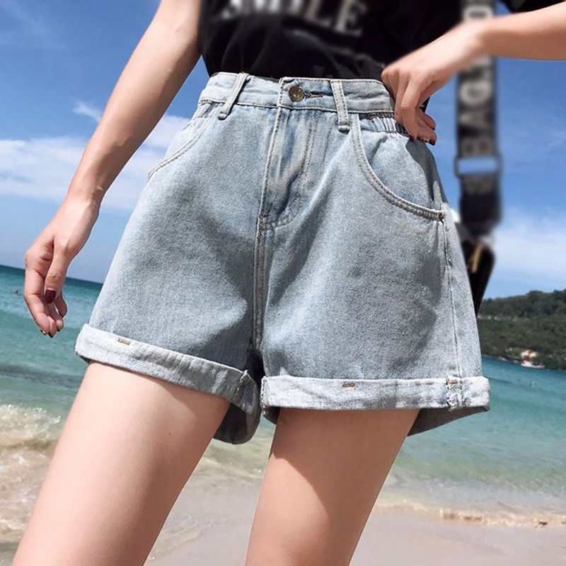 Quần Short Denim Nữ Lưng Cao Dáng Rộng Thời Trang