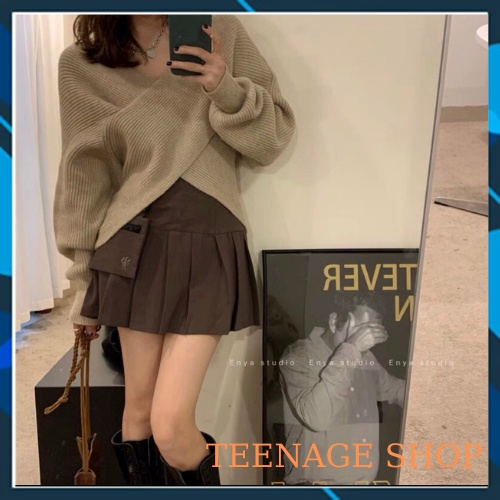 Áo len nữ form rộng tay dài cổ V ulzzang kiểu Hàn Quốc | BigBuy360 - bigbuy360.vn