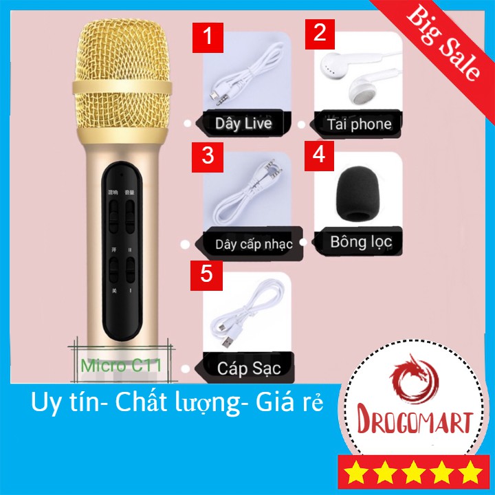 Bộ Micro C11️️️ Mic Live Stream️️ Hát Karaoke Chuyên Nghiệp Mới ️ Đầy Đủ Phụ Kiện Tai Nghe, Cáp Sạc, Dây Live,...