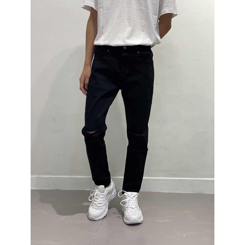Quần jeans rách gối màu đen nam NP15 RHODI