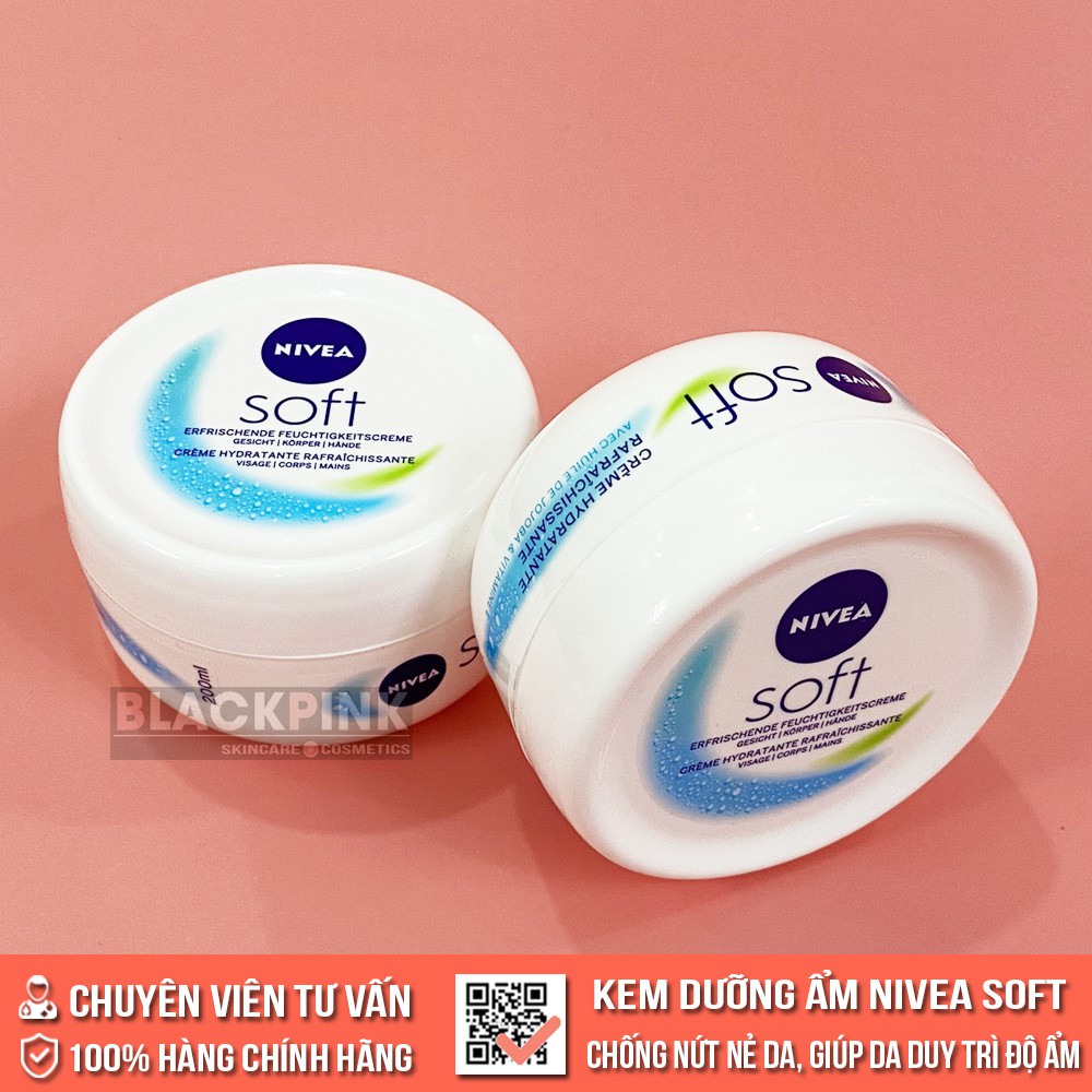 Kem dưỡng ẩm Nivea Soft 200ml, chống nứt nẻ da, giúp da duy trì độ ẩm, không bong tróc, dùng cho da mặt và toàn thân