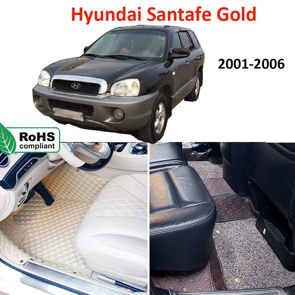 Thảm lót sàn 6D CAO CẤP Hyundai Santafe Gold 2001-2006 phủ kín sàn xe, cách âm, chống nước hiệu quả