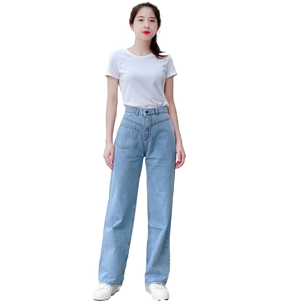 Quần jeans nữ dài ống suông có túi trẻ trung 4YOUNG QJ11