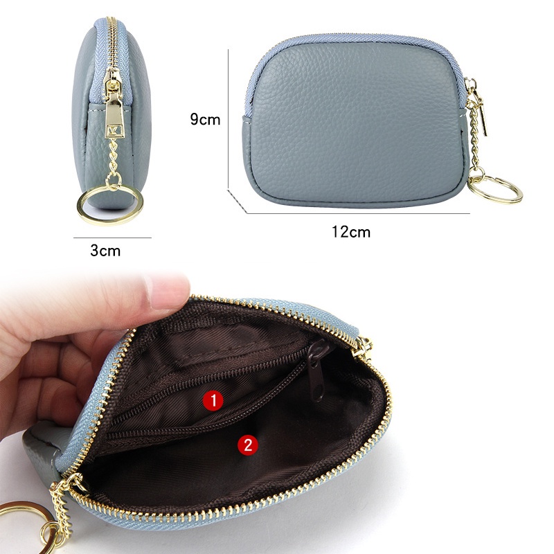 Ví Đựng Tiền Xu Mini Bằng Da Thật Có Khóa Kéo Thời Trang Cho Nữ