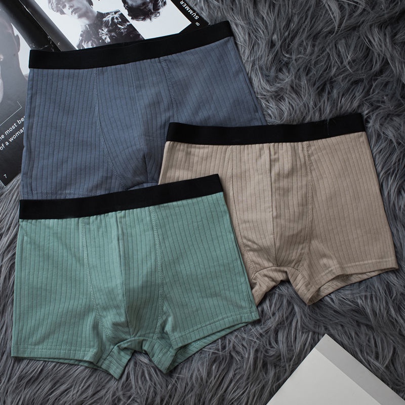 Set 3 Quần Lót Boxer Cotton Lưng Vừa Không Đường May Thời Trang Cho Nam Sinh