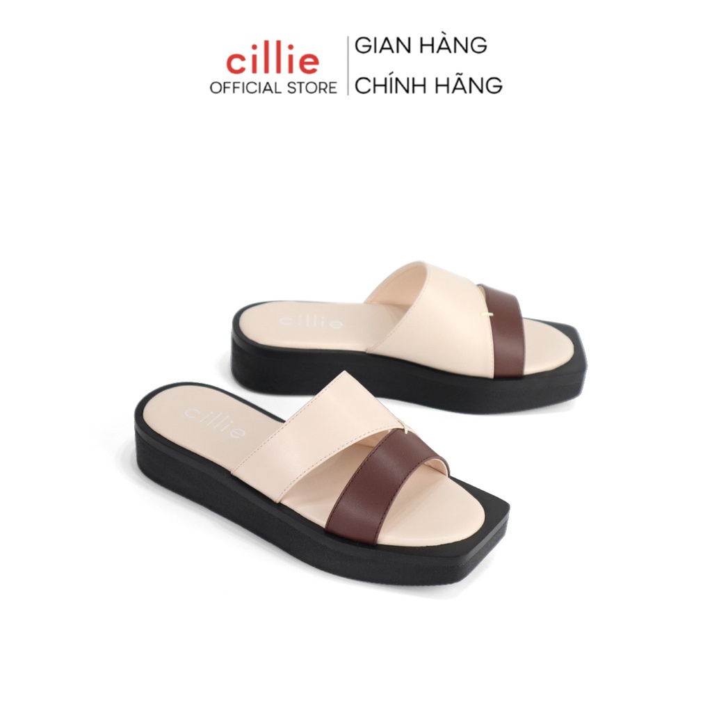 Dép Đế Bánh Mì Nữ Quai Ngang Đế Cao 4p Cillie 1118 Thời Trang Đi Biển Mũi Vuông Phối Màu Năng Động