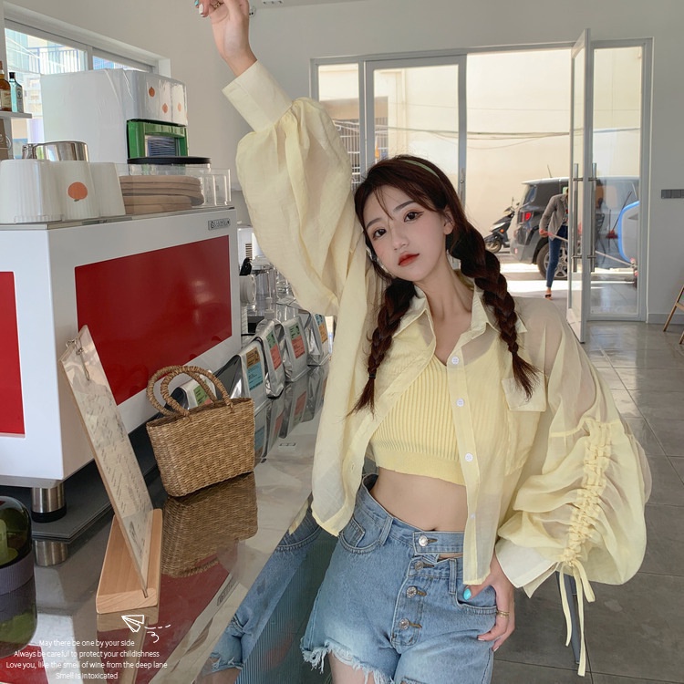 SUXI Áo Kiểu Tay Dài Dáng Rộng Phối Dây Rút Thời Trang Mùa Hè Cho Nữ