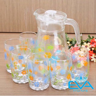 Bộ Bình 6 Ly Thủy Tinh Hoa Văn Cao Cấp