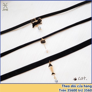 Vòng Cổ choker Dây Nhung Đen Mặt Hình Mèo Cho Nữ