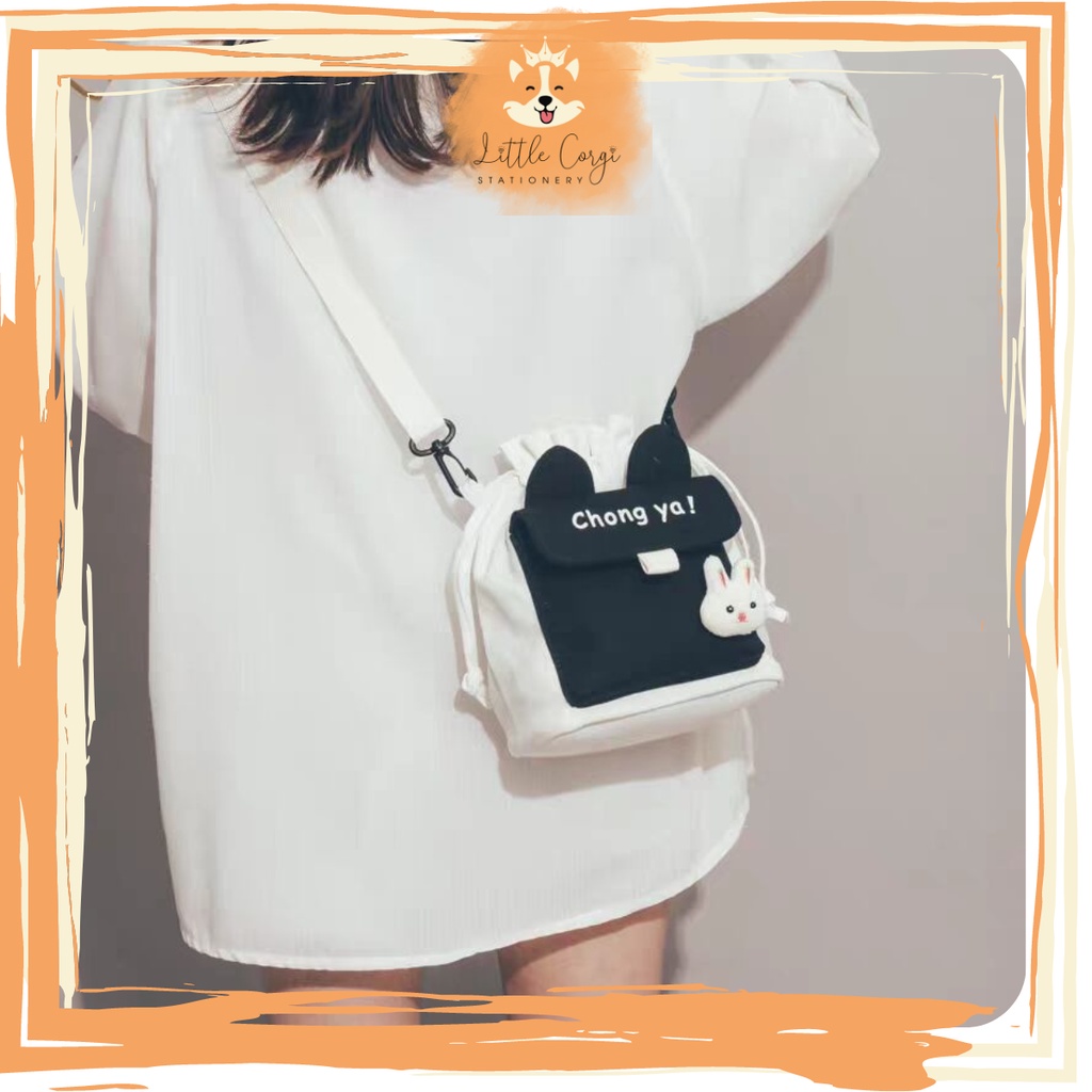 Túi tote Canvas Đeo Chéo tai mèo Phong Cách Hàn Quốc Xinh Xắn nhiều màu lựa chọn - Corgi Shop