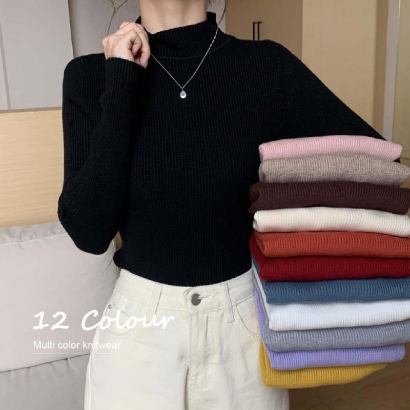 Áo len dệt kim mịn dài tay form ôm cổ 3cm JOLI Clothing AL107