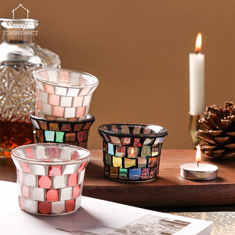 Giá đỡ nến Sweejar bằng thủy tinh nhiều màu sắc trang trí nội thất