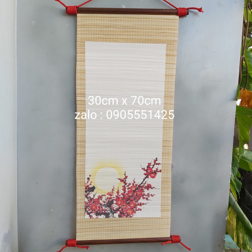 Bộ 4 mành tre viết thư pháp 30cm x 70cm .Giấy, biểu lụa viết thư pháp. Câu Đối. Tranh trang trí tết