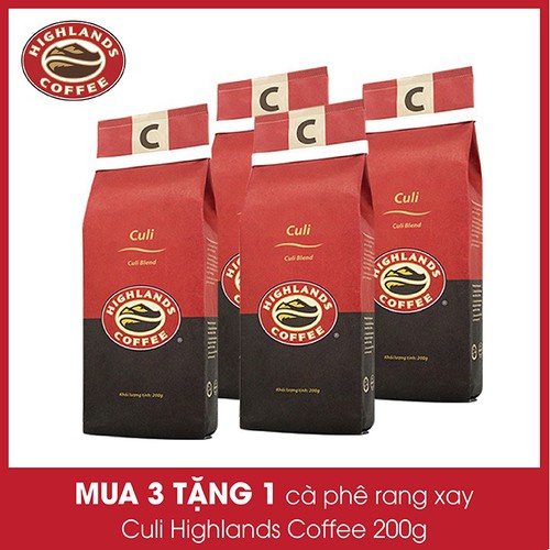 [SenXanh Emart] Mua 3 gói tặng 1 gói Cà phê rang xay Culi Highlands coffee 200g