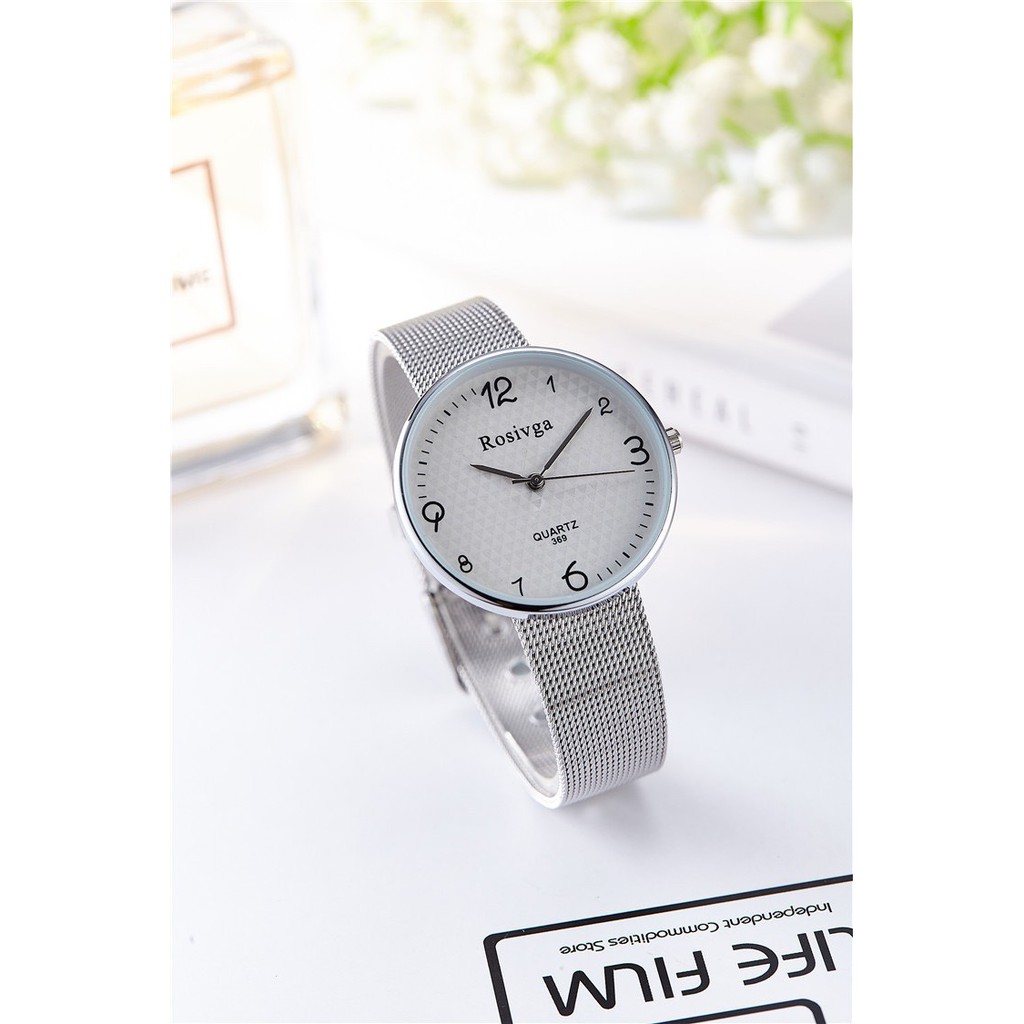 [TẶNG KÈM PIN] ĐỒNG HỒ NỮ ROSIVGA DÂY KIM LOẠI LƯỚI BẠC THỜI TRANG CỰC ĐẸP