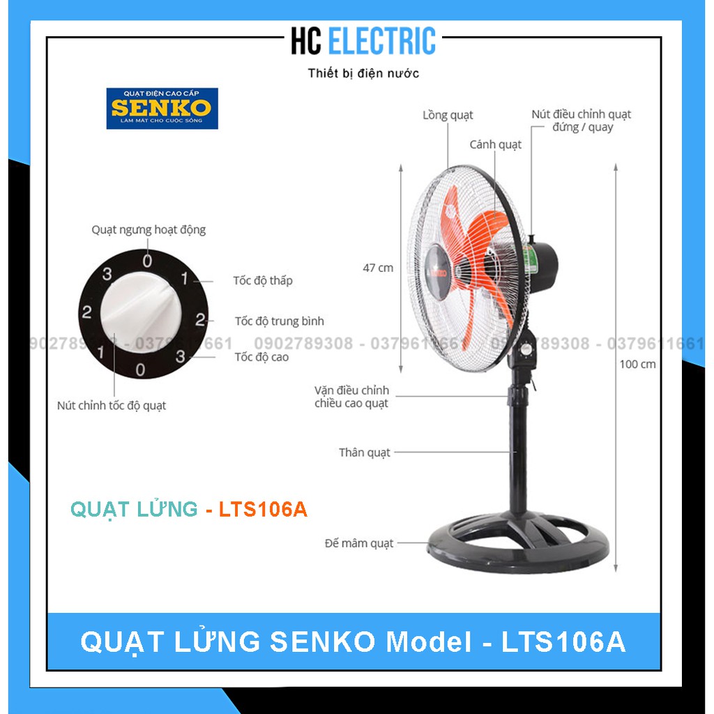 [ QUẠT SENKO ] Quạt Lửng  SENKO - Model : L1338/LTS106A/LTS1636 ( Màu ngẫu nhiên )