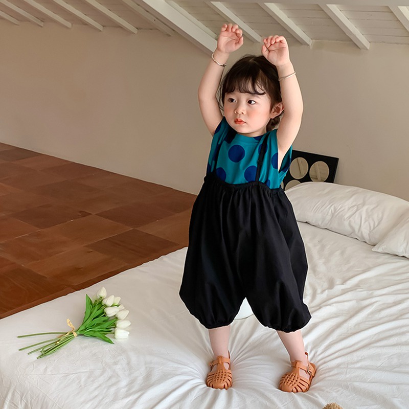 Bộ Áo Liền Quần In Họa Tiết Chấm Bi Phong Cách Hàn Quốc Thời Trang Mùa Hè Xinh Xắn Cho Bé Gái