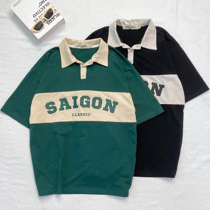 Polo SAIGON màu XANH LÁ/ĐEN form rộng 🖤 Chất thun cotton form nam nữ unisex/Áo thun có cổ Jaystoree2🖤