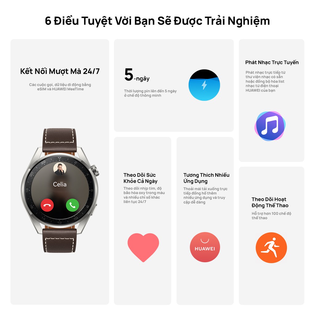 Đồng Hồ Thông Minh HUAWEI WATCH 3 Pro | Gọi Thoại Bằng eSIM | Pin Lên Đến 5 Ngày