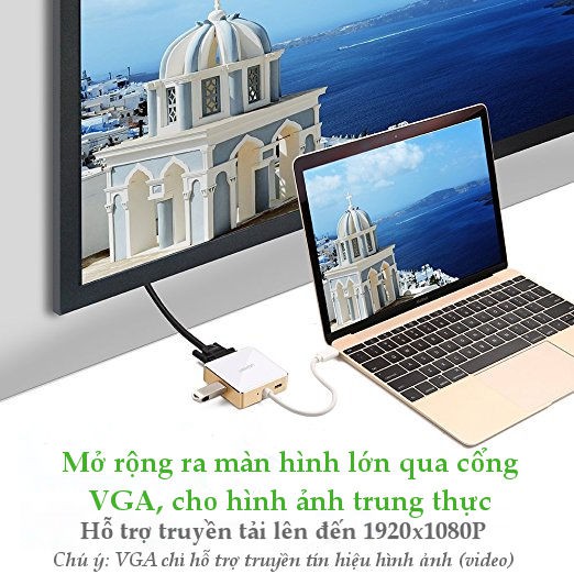 Bộ chuyển đổi USB type C sang VGA kèm Hub USB hỗ trợ cổng sạc Macbook UGREEN 30442