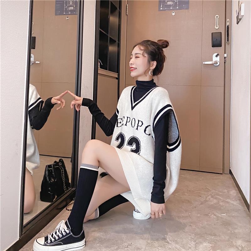 Áo Dệt Kim Sát Nách Dáng Rộng Cổ Chữ V Phong Cách Hàn Quốc Cho Nữ