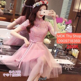 Đầm ren phối lưới xoè