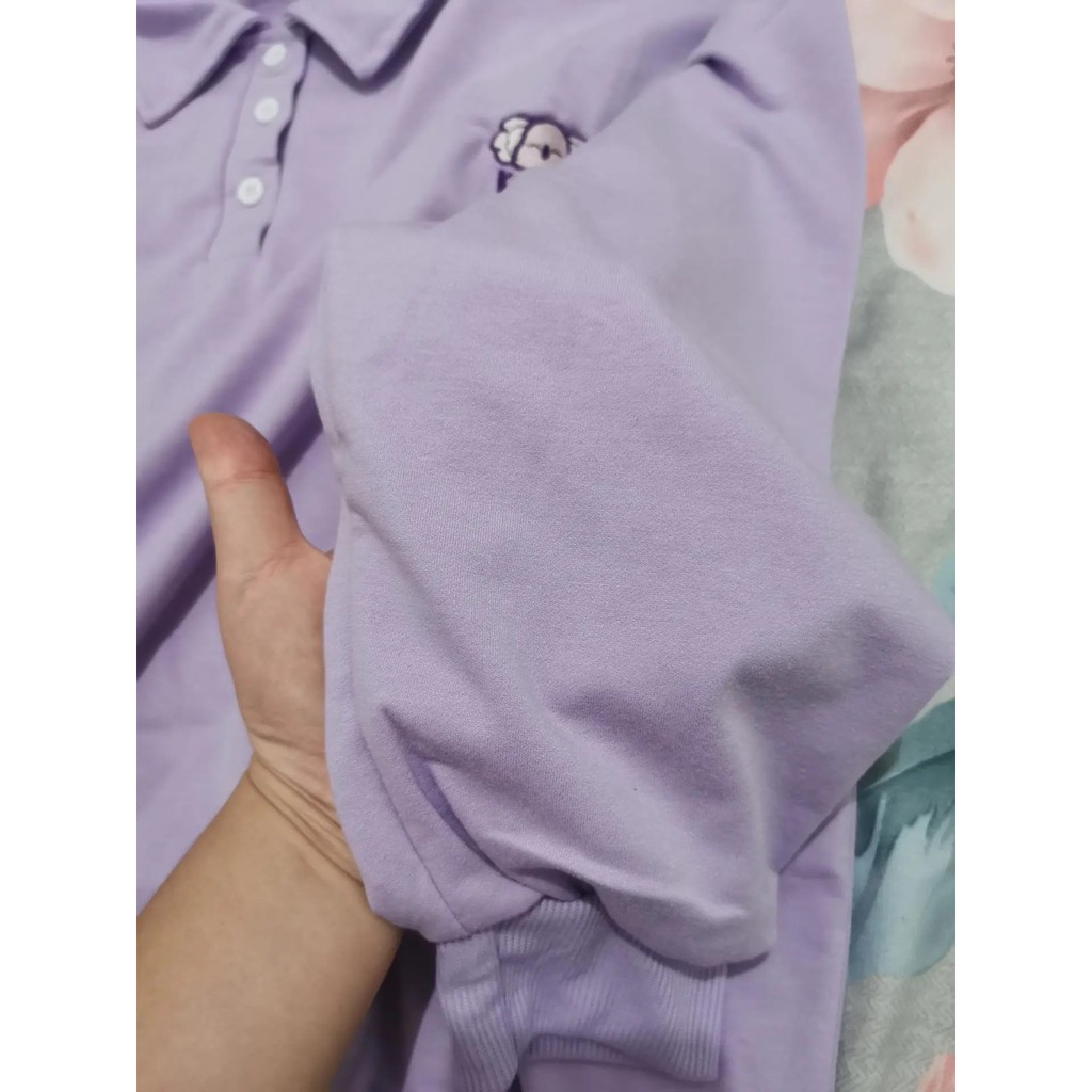 [ORDER] Áo thun nữ tay dài cổ áo polo logo hình thêu gấu ulzzang ( 2 màu )